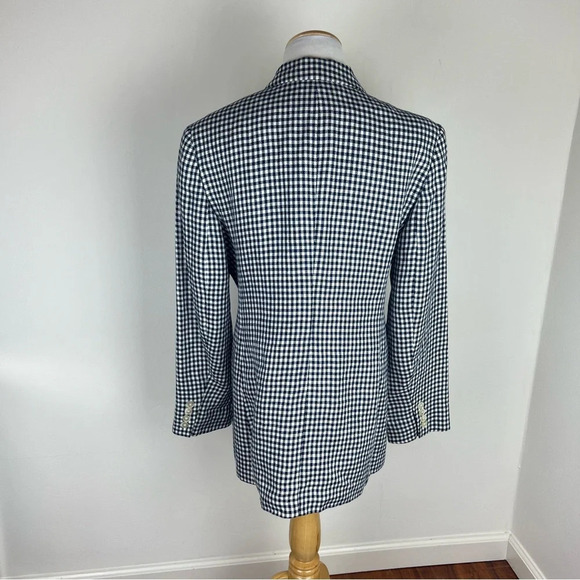 Lauren Ralph Lauren 100% Linen Plaid Checkered Jacket Blazer Black White Size 10 - Picture 3 of 5